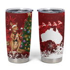 Australia Christmas In July Tumbler Cup Kangaroo Santa With Aussie Wine