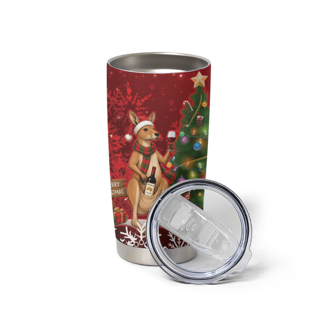 Australia Christmas In July Tumbler Cup Kangaroo Santa With Aussie Wine