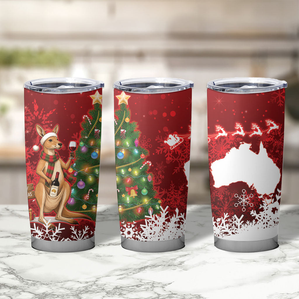 Australia Christmas In July Tumbler Cup Kangaroo Santa With Aussie Wine