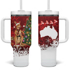 Australia Christmas In July Tumbler With Handle Kangaroo Santa With Aussie Wine