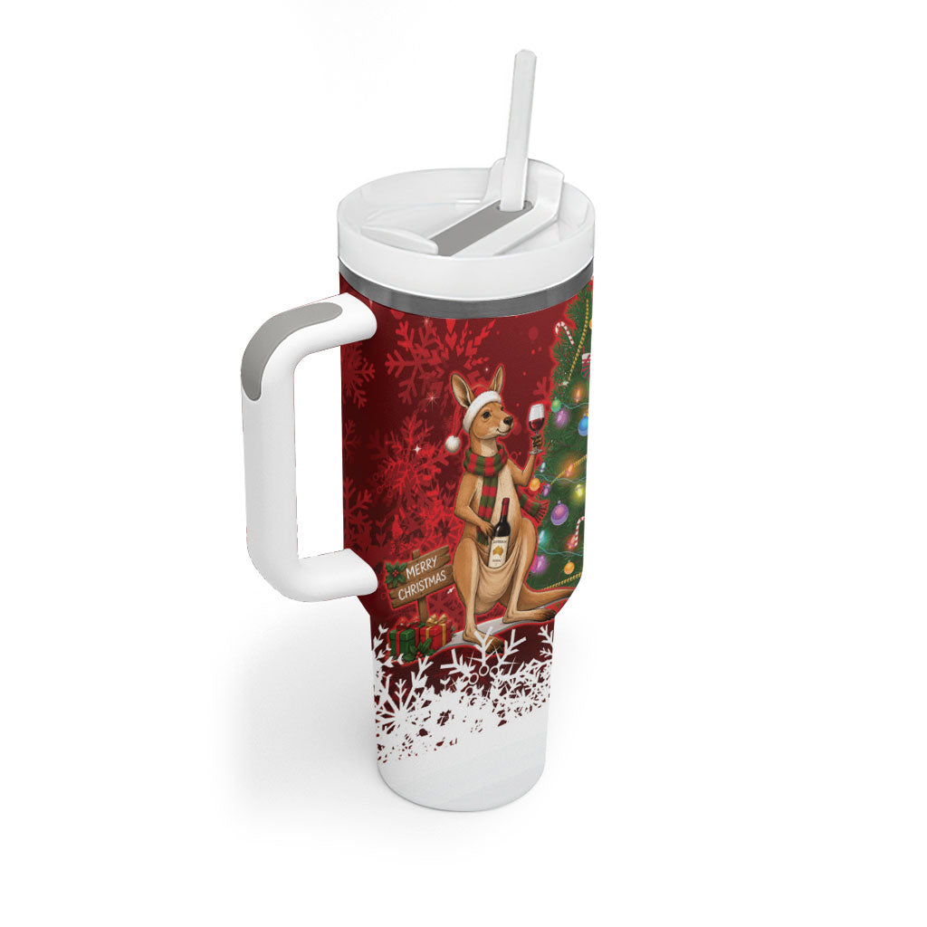 Australia Christmas In July Tumbler With Handle Kangaroo Santa With Aussie Wine
