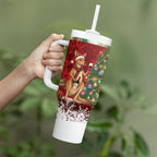 Australia Christmas In July Tumbler With Handle Kangaroo Santa With Aussie Wine