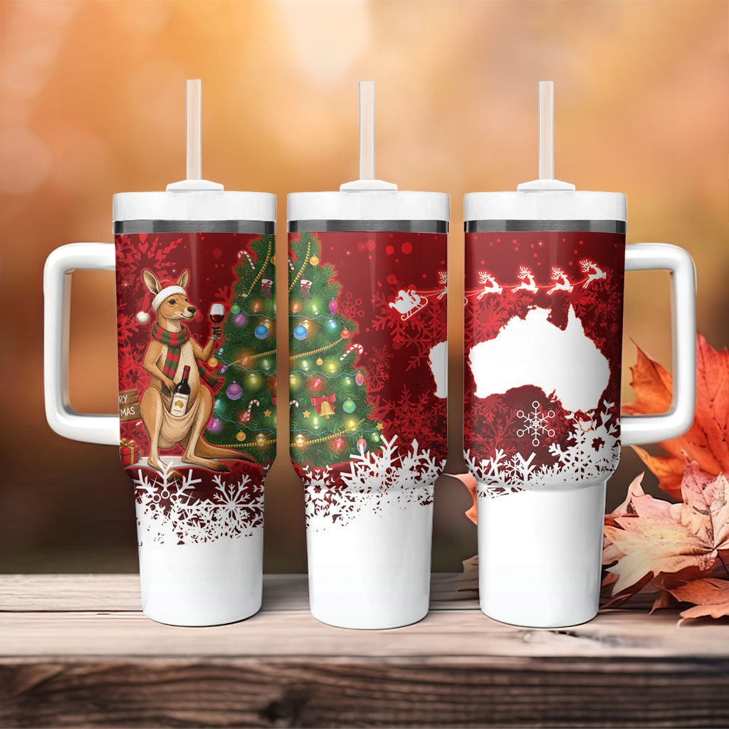 Australia Christmas In July Tumbler With Handle Kangaroo Santa With Aussie Wine