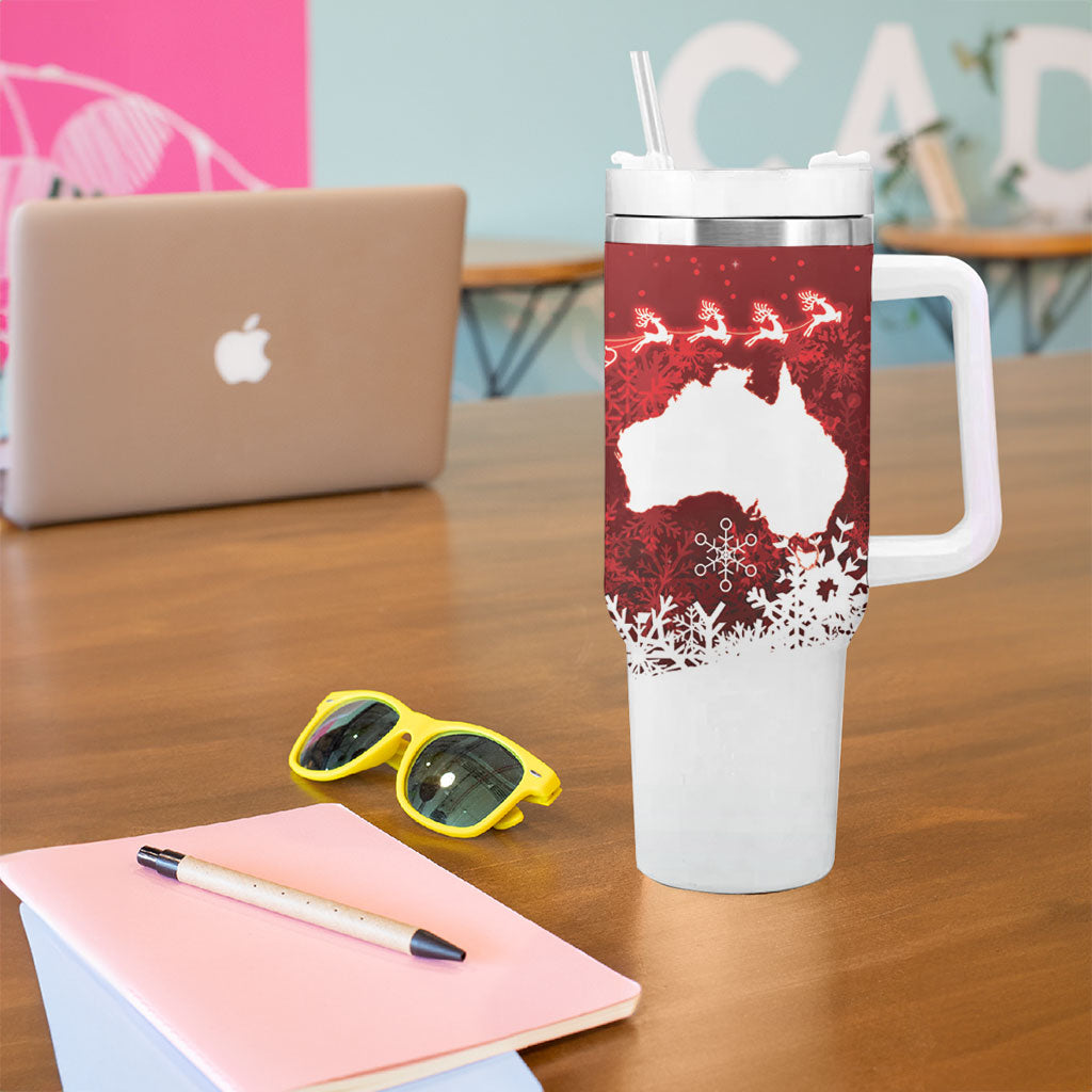 Australia Christmas In July Tumbler With Handle Kangaroo Santa With Aussie Wine