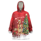 Australia Christmas In July Wearable Blanket Hoodie Kangaroo Santa With Aussie Wine