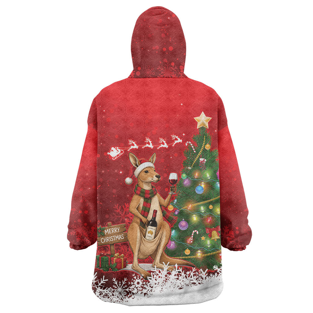 Australia Christmas In July Wearable Blanket Hoodie Kangaroo Santa With Aussie Wine