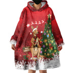 Australia Christmas In July Wearable Blanket Hoodie Kangaroo Santa With Aussie Wine