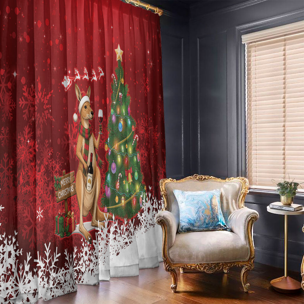 Australia Christmas In July Window Curtain Kangaroo Santa With Aussie Wine