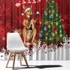 Australia Christmas In July Window Curtain Kangaroo Santa With Aussie Wine