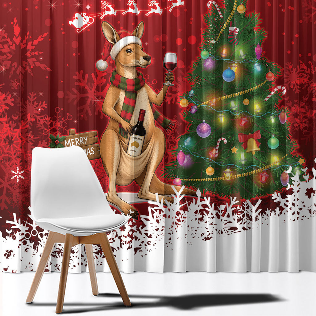 Australia Christmas In July Window Curtain Kangaroo Santa With Aussie Wine