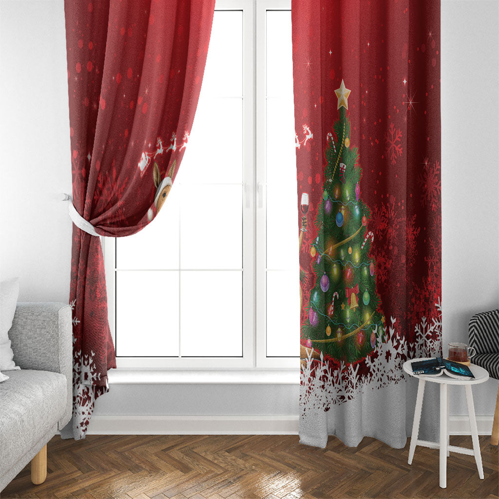 Australia Christmas In July Window Curtain Kangaroo Santa With Aussie Wine