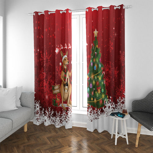 Australia Christmas In July Window Curtain Kangaroo Santa With Aussie Wine