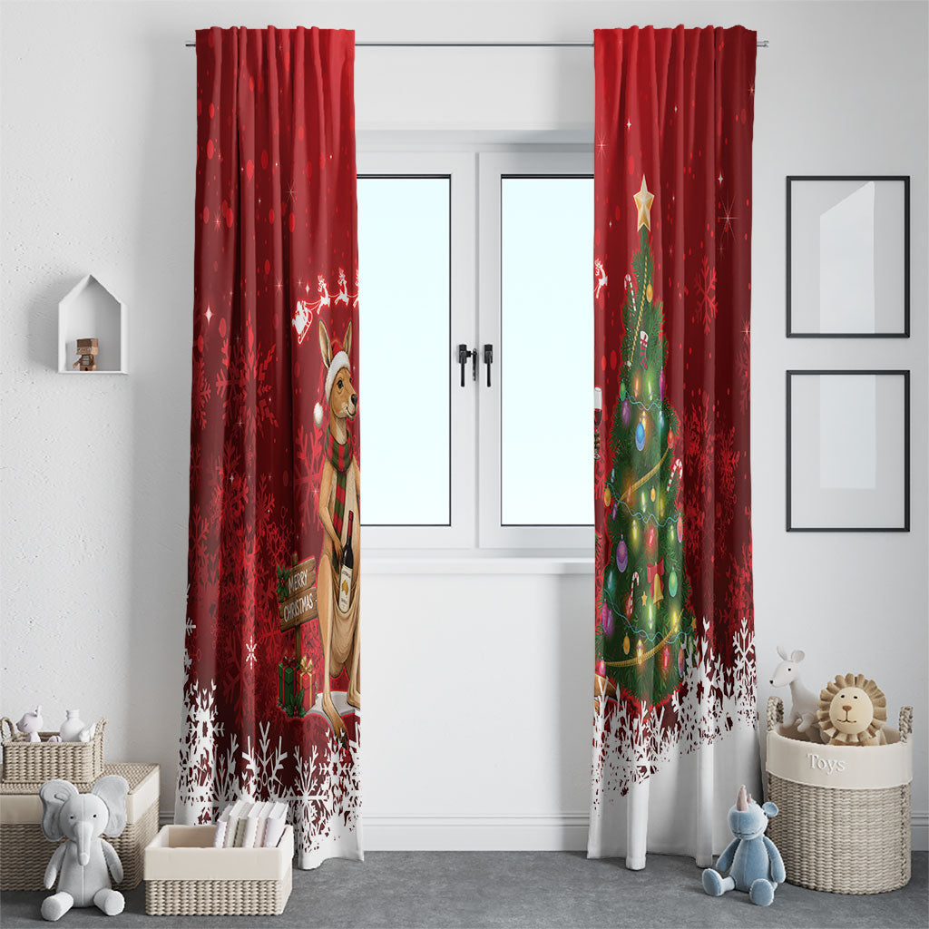 Australia Christmas In July Window Curtain Kangaroo Santa With Aussie Wine
