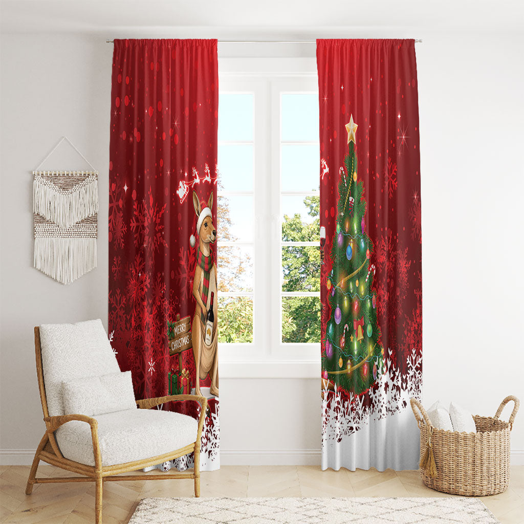 Australia Christmas In July Window Curtain Kangaroo Santa With Aussie Wine
