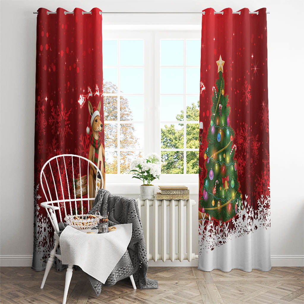 Australia Christmas In July Window Curtain Kangaroo Santa With Aussie Wine