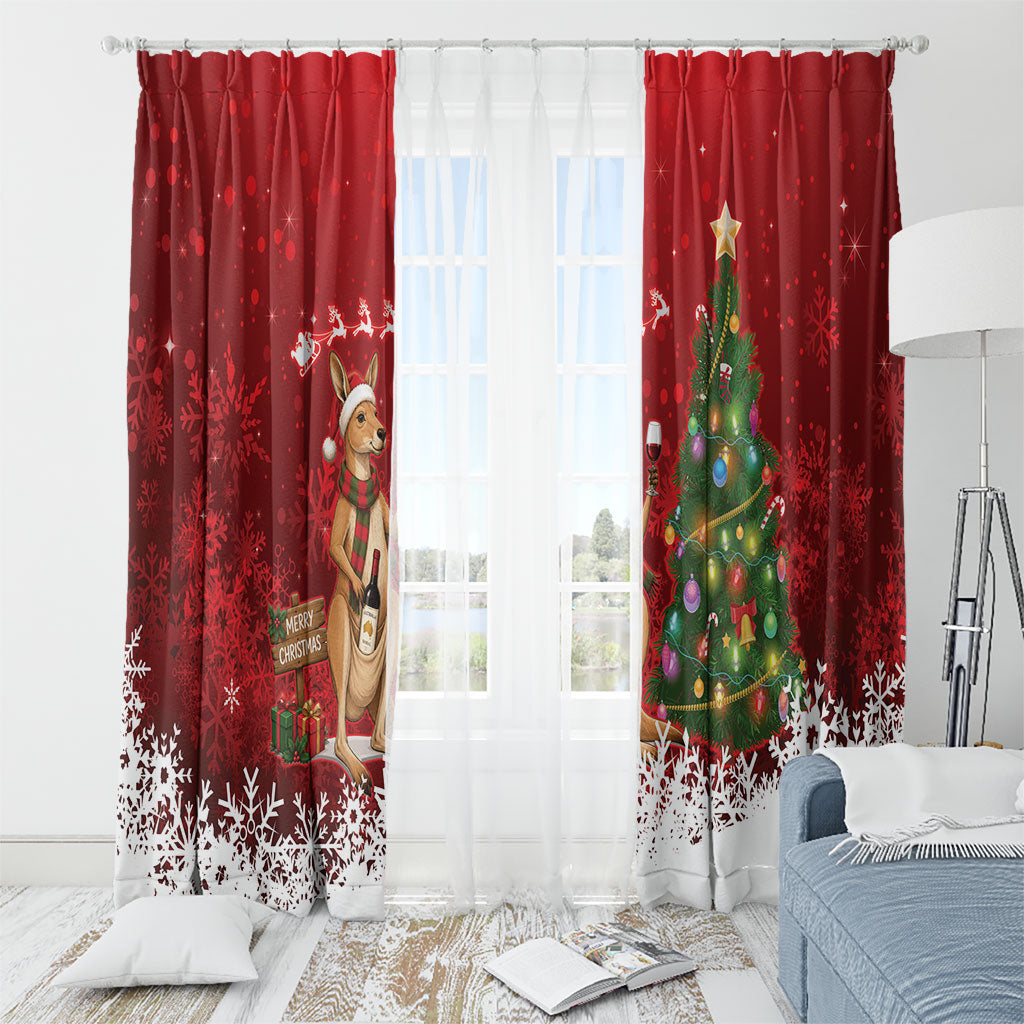 Australia Christmas In July Window Curtain Kangaroo Santa With Aussie Wine