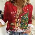 Australia Christmas In July Women Casual Shirt Kangaroo Santa With Aussie Wine