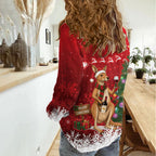 Australia Christmas In July Women Casual Shirt Kangaroo Santa With Aussie Wine