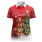 Australia Christmas In July Women Polo Shirt Kangaroo Santa With Aussie Wine