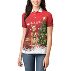 Australia Christmas In July Women Polo Shirt Kangaroo Santa With Aussie Wine