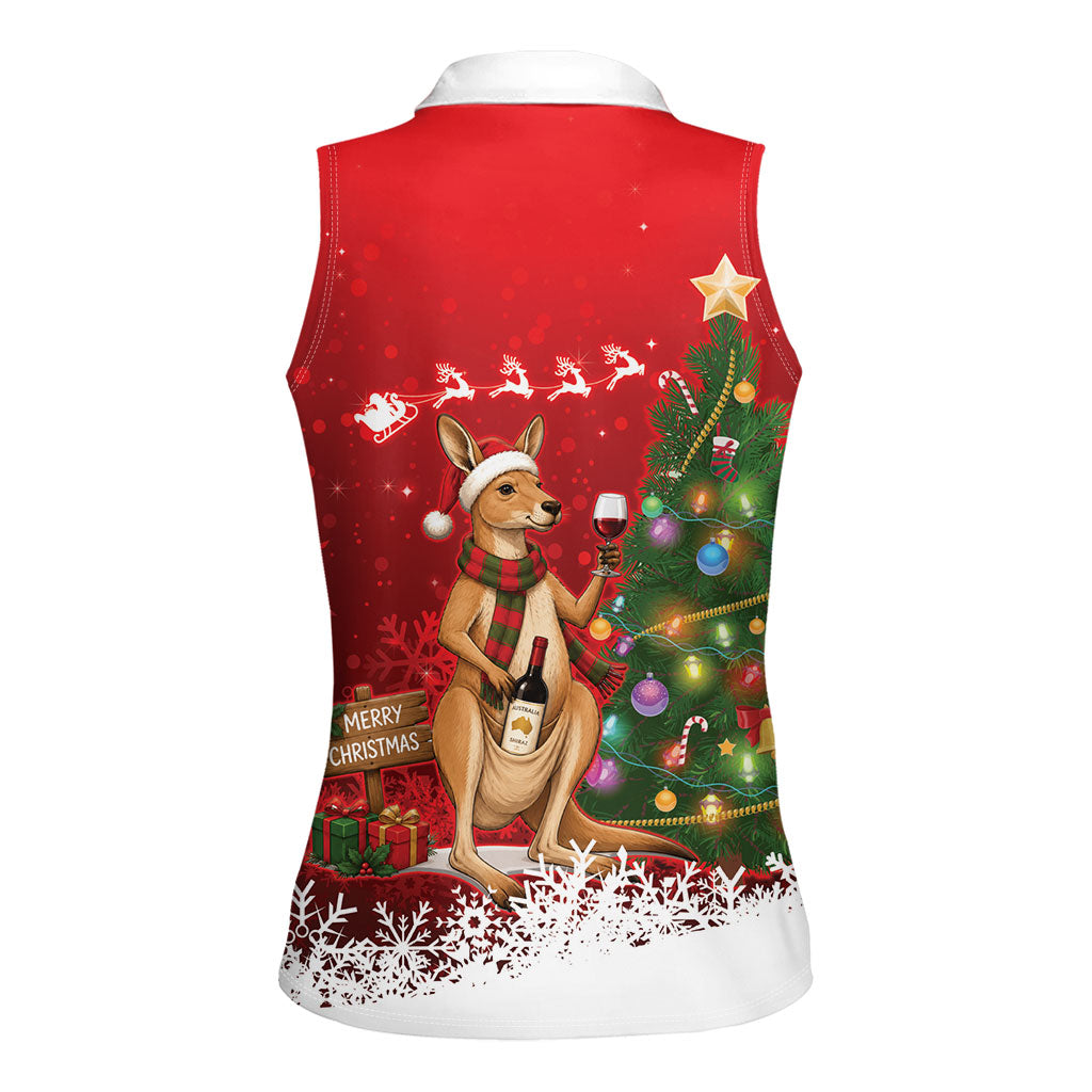 Australia Christmas In July Women Sleeveless Polo Shirt Kangaroo Santa With Aussie Wine