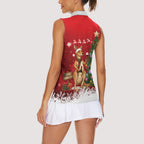 Australia Christmas In July Women Sleeveless Polo Shirt Kangaroo Santa With Aussie Wine