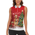 Australia Christmas In July Women Sleeveless Polo Shirt Kangaroo Santa With Aussie Wine