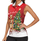 Australia Christmas In July Women Sleeveless Polo Shirt Kangaroo Santa With Aussie Wine