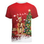 Australia Christmas In July Women V-Neck T-Shirt Kangaroo Santa With Aussie Wine