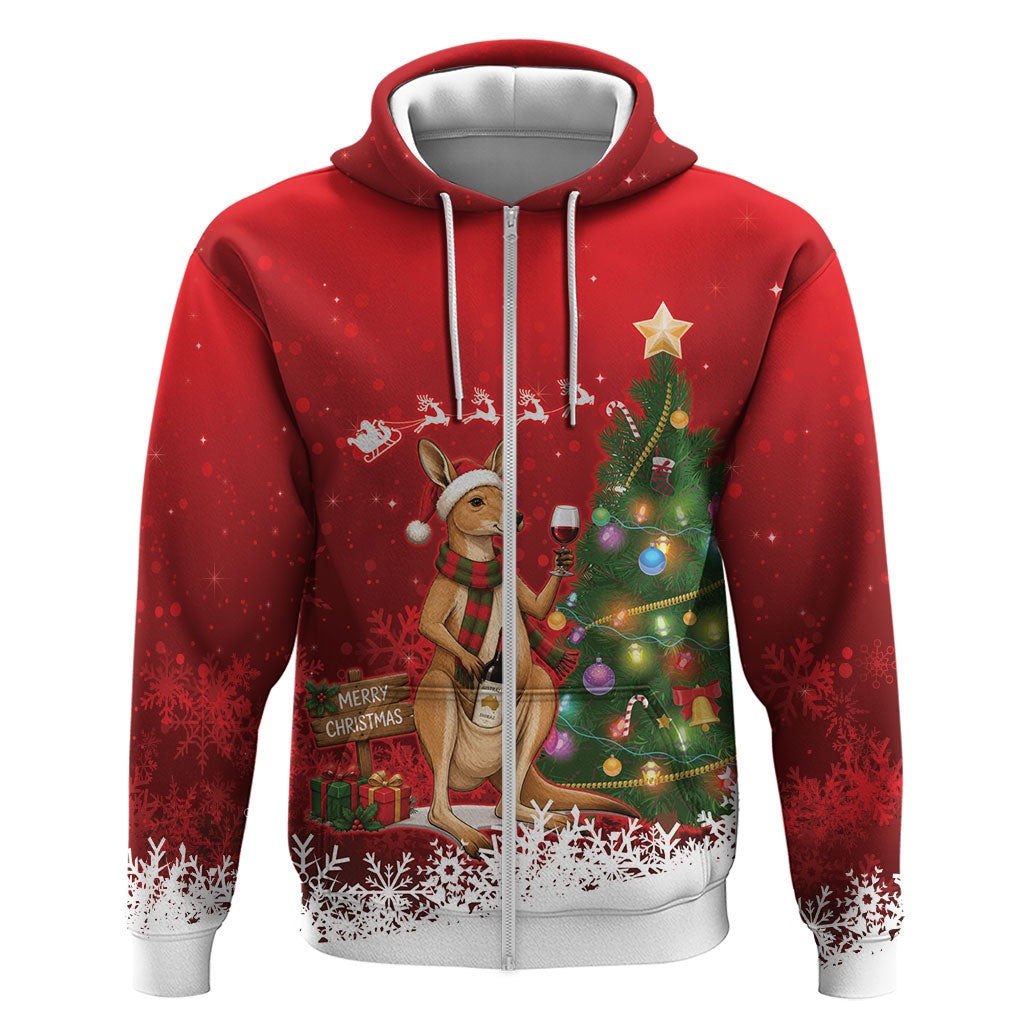 Australia Christmas In July Zip Hoodie Kangaroo Santa With Aussie Wine
