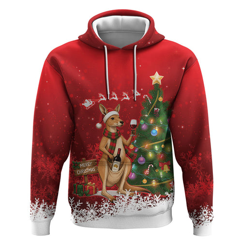 Australia Christmas In July Zip Hoodie Kangaroo Santa With Aussie Wine