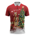 Australia Christmas In July Zipper Polo Shirt Kangaroo Santa With Aussie Wine