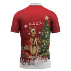 Australia Christmas In July Zipper Polo Shirt Kangaroo Santa With Aussie Wine