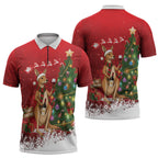 Australia Christmas In July Zipper Polo Shirt Kangaroo Santa With Aussie Wine