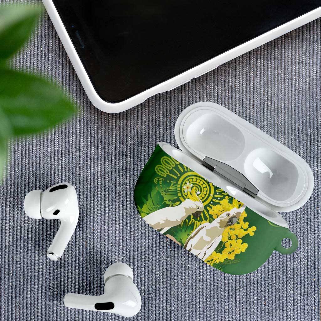 Personalised Australia Golden Wattle And Cacatua Galerita AirPods Case Aboriginal Art - Aussie Hoodie