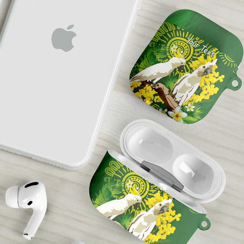 Personalised Australia Golden Wattle And Cacatua Galerita AirPods Case Aboriginal Art - Aussie Hoodie