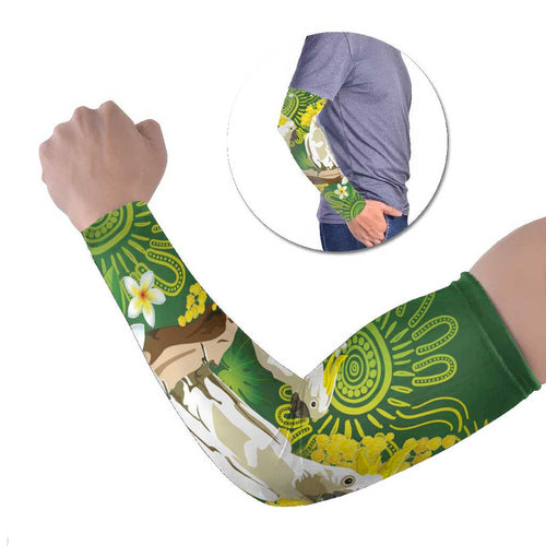 Personalised Australia Golden Wattle And Cacatua Galerita Arm Sleeves Aboriginal Art - Aussie Hoodie