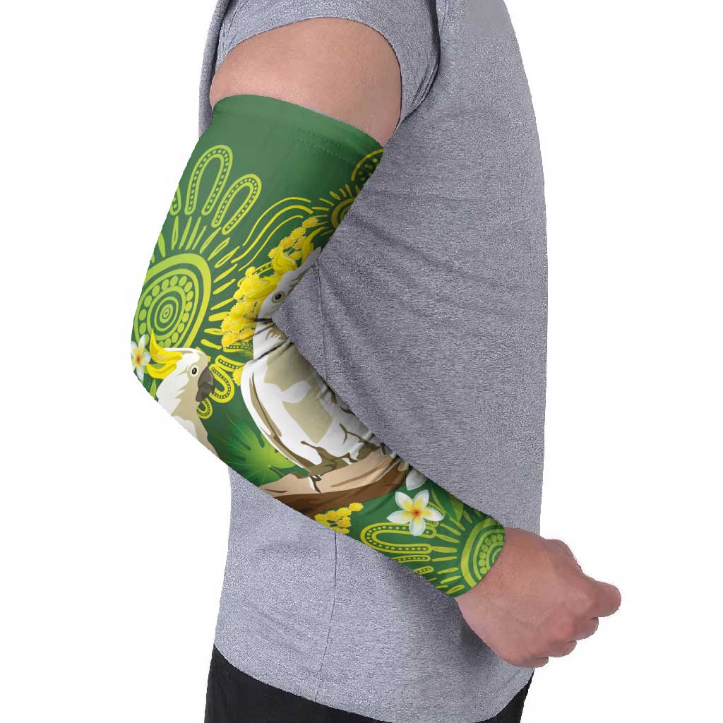 Personalised Australia Golden Wattle And Cacatua Galerita Arm Sleeves Aboriginal Art - Aussie Hoodie