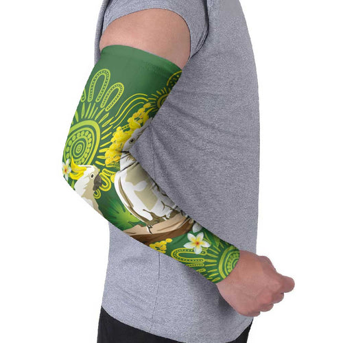 Personalised Australia Golden Wattle And Cacatua Galerita Arm Sleeves Aboriginal Art - Aussie Hoodie