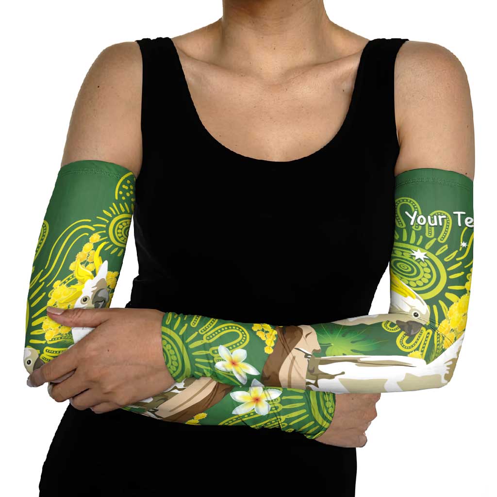 Personalised Australia Golden Wattle And Cacatua Galerita Arm Sleeves Aboriginal Art - Aussie Hoodie