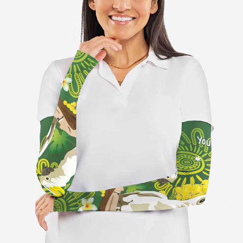 Personalised Australia Golden Wattle And Cacatua Galerita Arm Sleeves Aboriginal Art - Aussie Hoodie