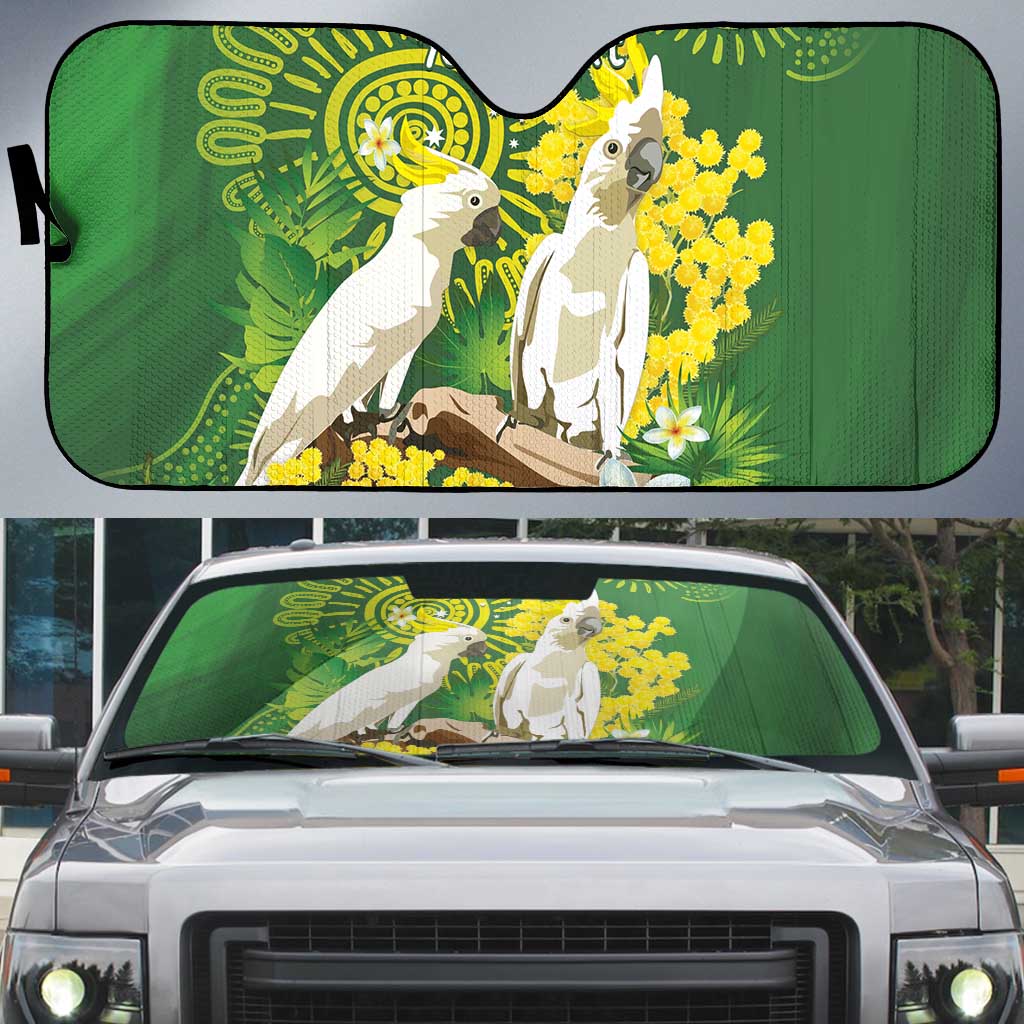 Personalised Australia Golden Wattle And Cacatua Galerita Auto Sun Shade Aboriginal Art - Aussie Hoodie