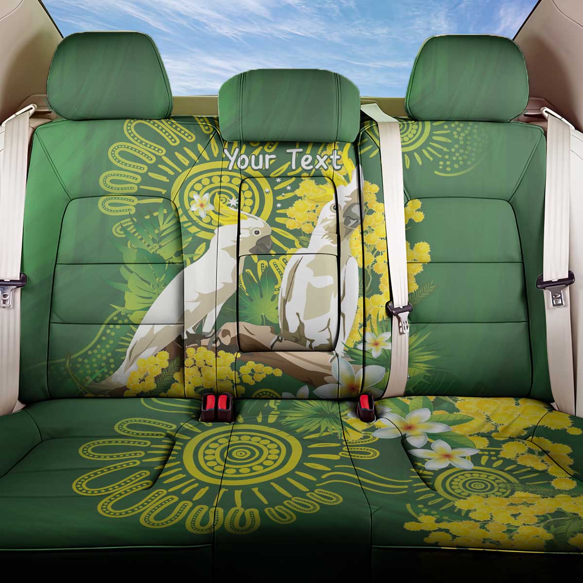 Personalised Australia Golden Wattle And Cacatua Galerita Back Car Seat Cover Aboriginal Art