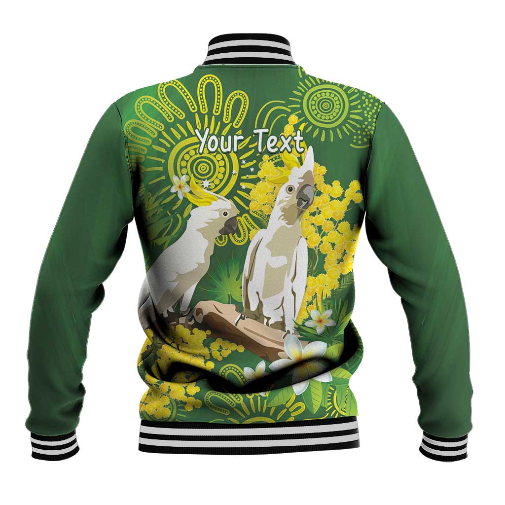 Personalised Australia Golden Wattle And Cacatua Galerita Baseball Jacket Aboriginal Art