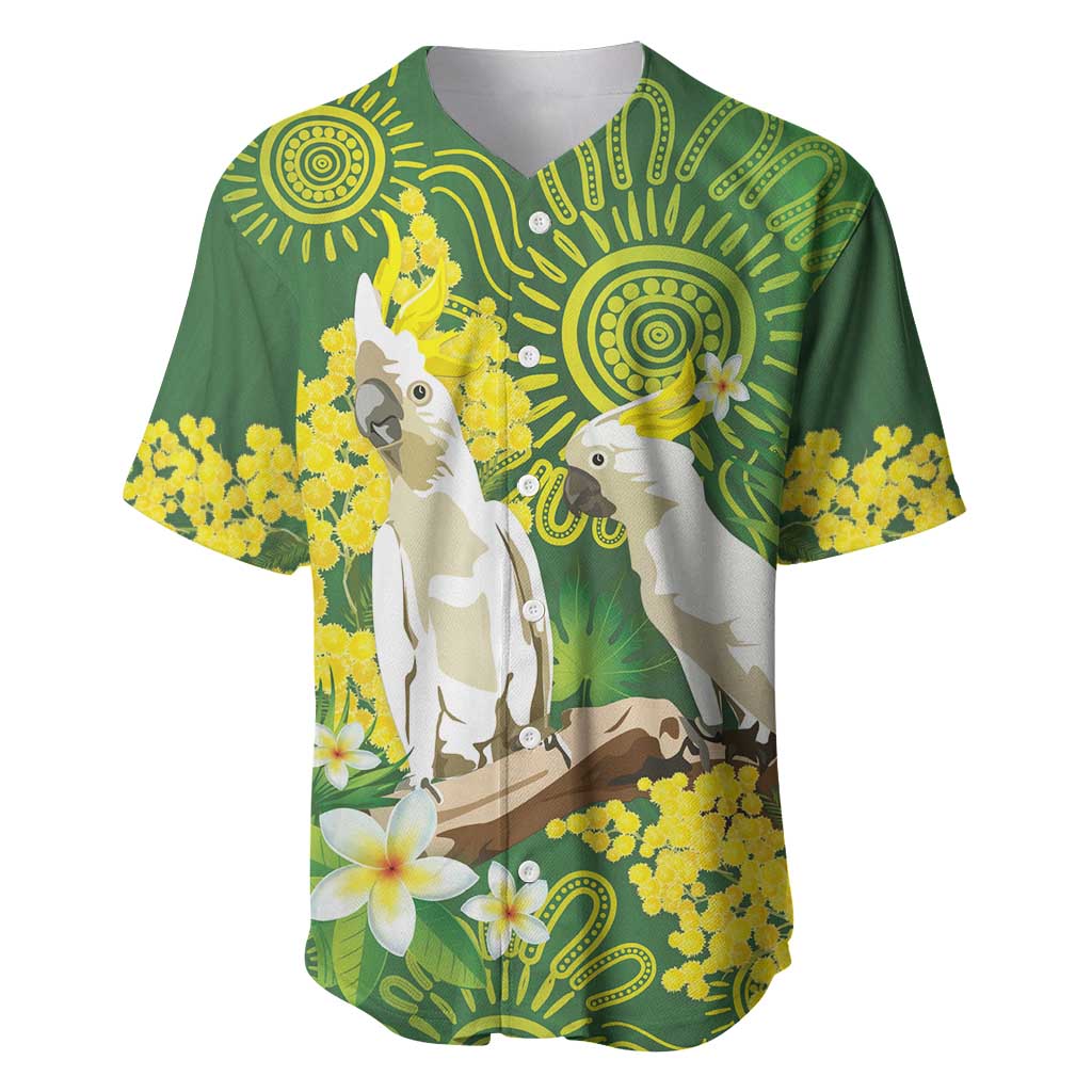 Personalised Australia Golden Wattle And Cacatua Galerita Baseball Jersey Aboriginal Art