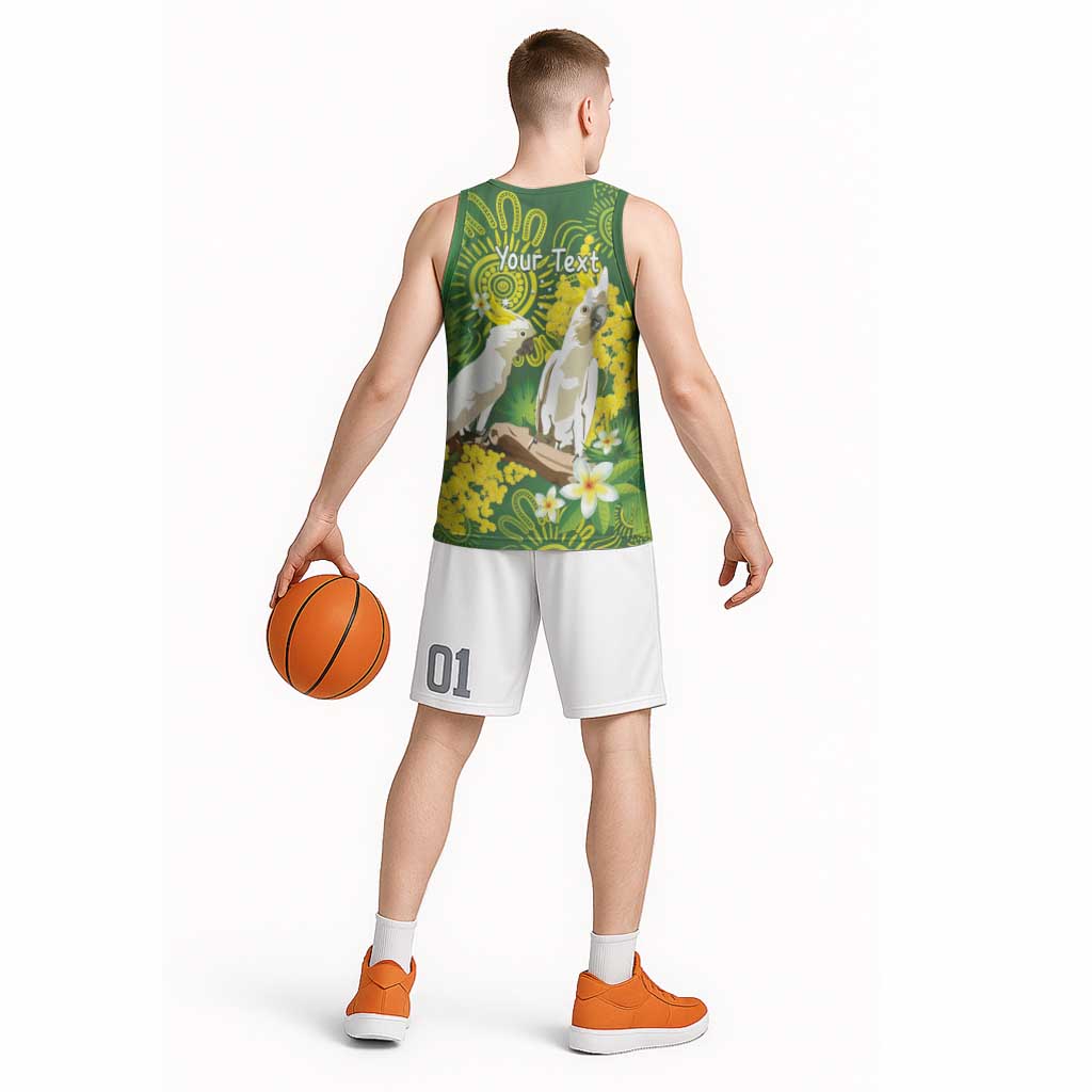 Personalised Australia Golden Wattle And Cacatua Galerita Basketball Jersey Aboriginal Art - Aussie Hoodie