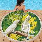 Personalised Australia Golden Wattle And Cacatua Galerita Beach Blanket Aboriginal Art
