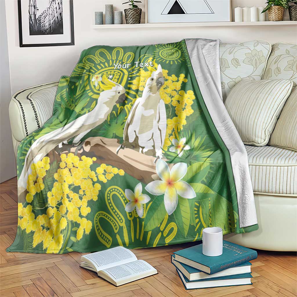 Personalised Australia Golden Wattle And Cacatua Galerita Blanket Aboriginal Art