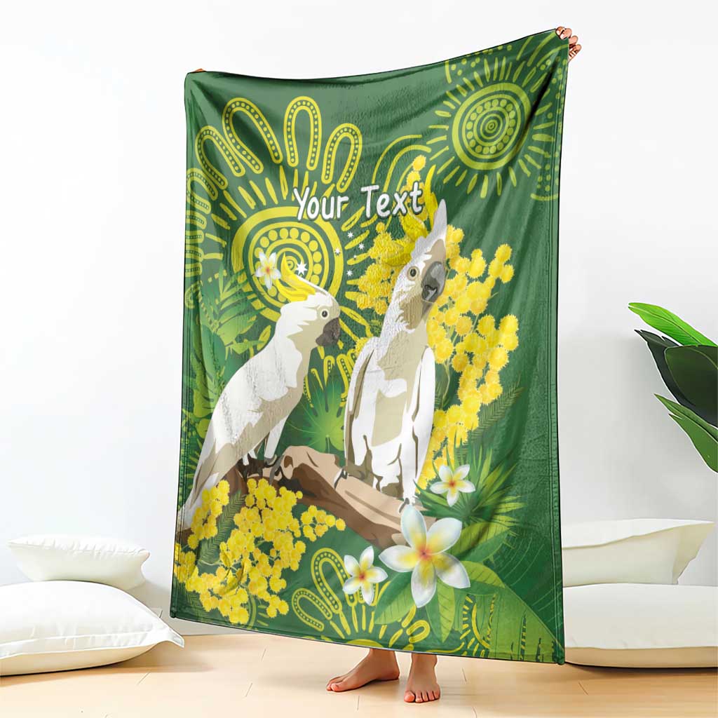 Personalised Australia Golden Wattle And Cacatua Galerita Blanket Aboriginal Art