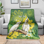 Personalised Australia Golden Wattle And Cacatua Galerita Blanket Aboriginal Art